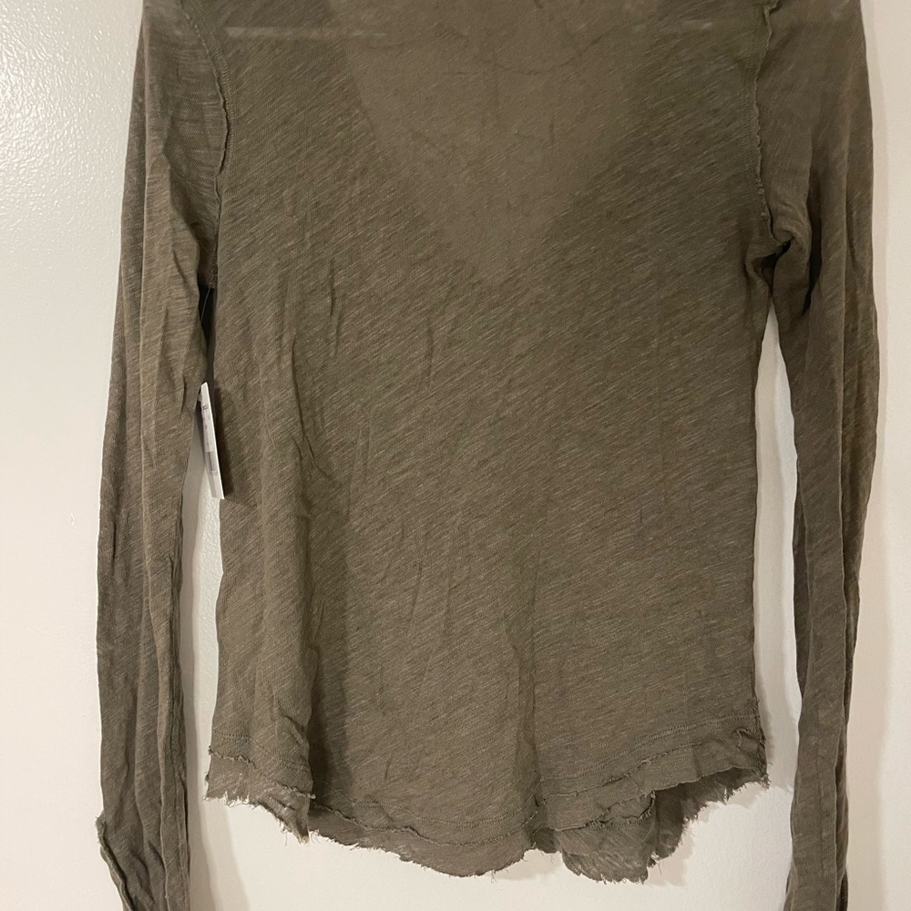 Free People Olive Raw-Edge Long Sleeve Henley - Picture 7 of 7